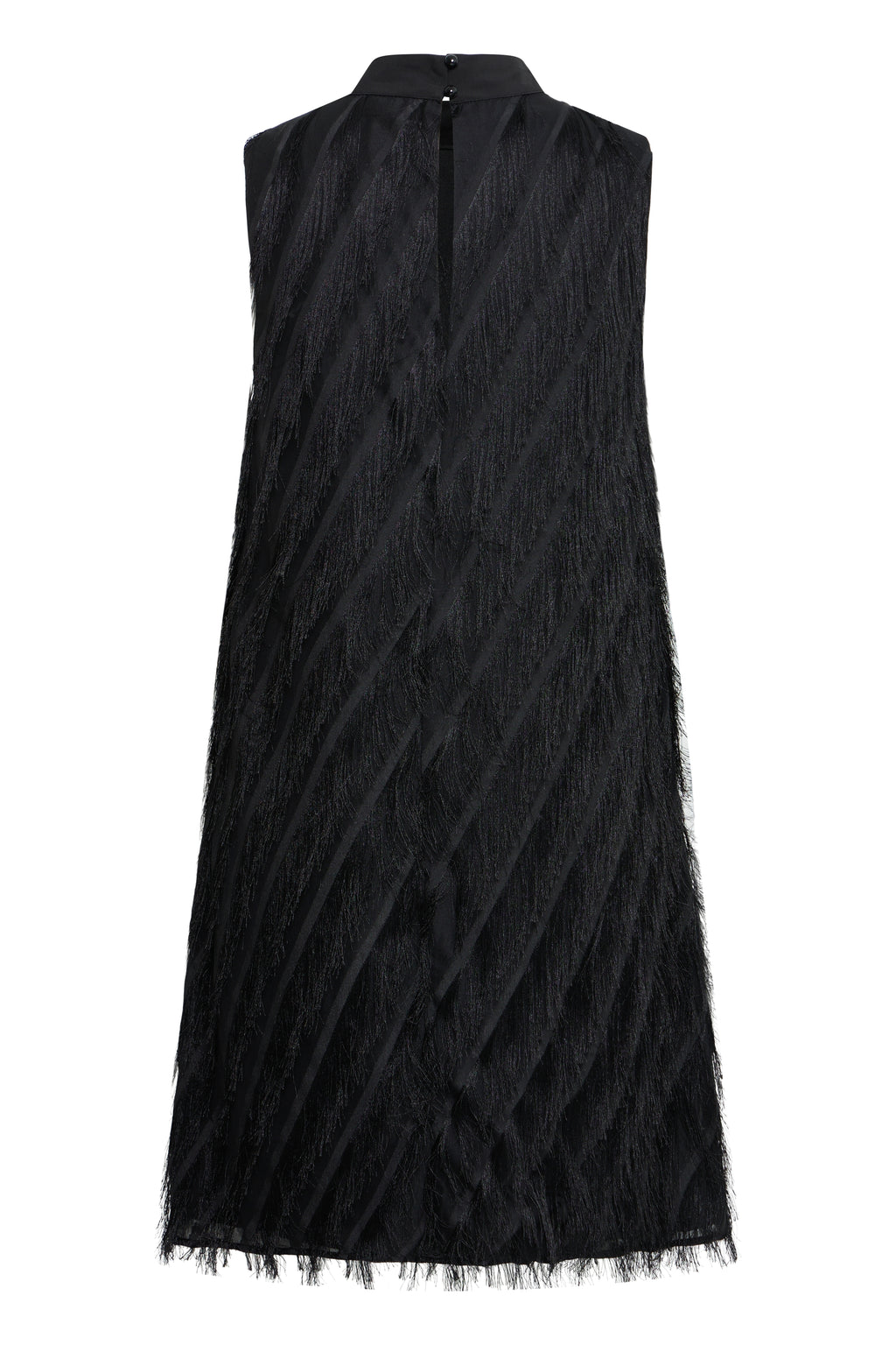 Fransa Black Fringed A Line Party Dress