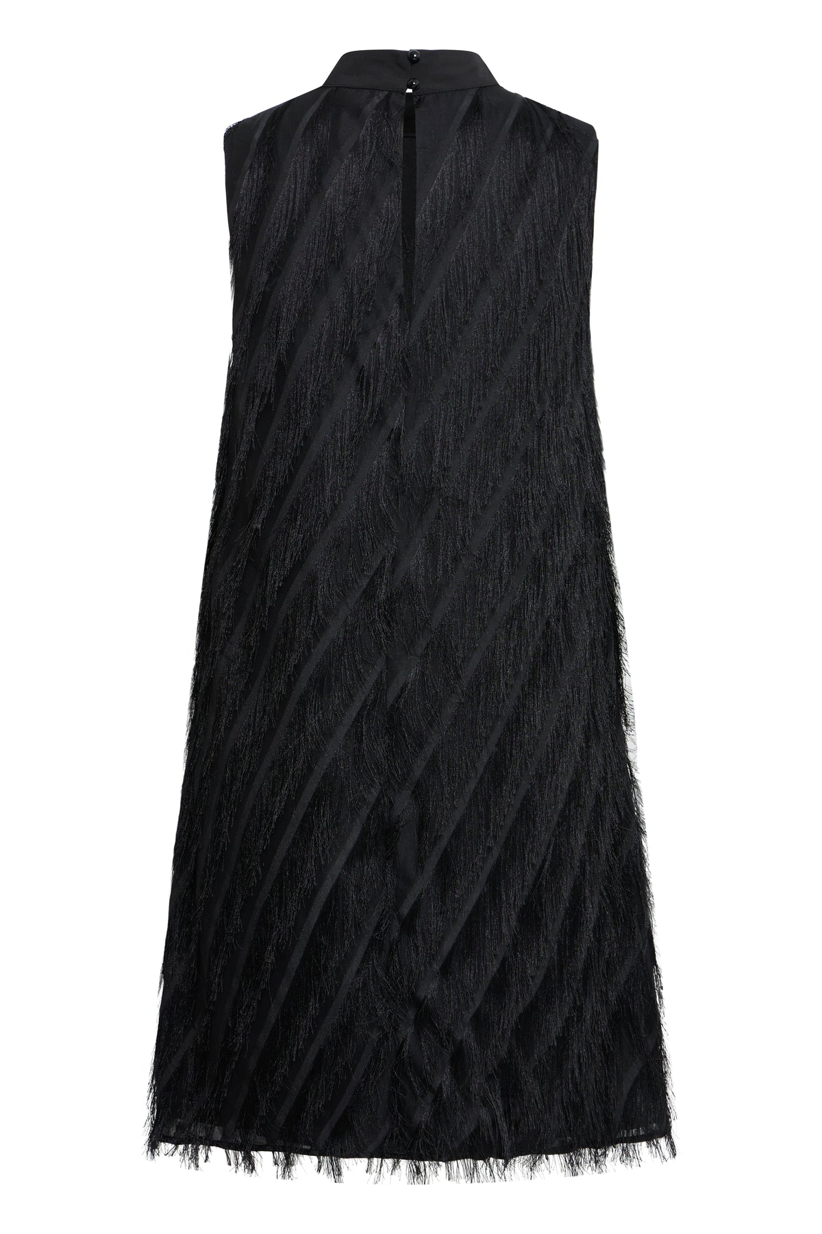 Fransa Black Fringed A Line Party Dress