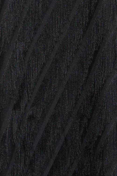 Fransa Black Fringed A Line Party Dress