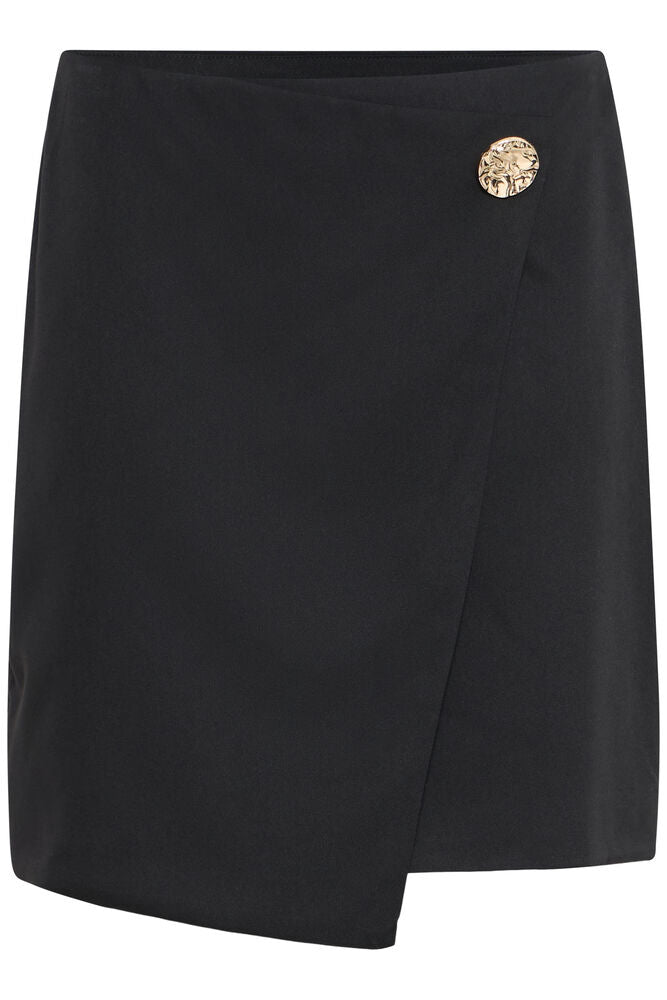 Fransa Black & Gold Buckle Crossover Asymmetric Skirt