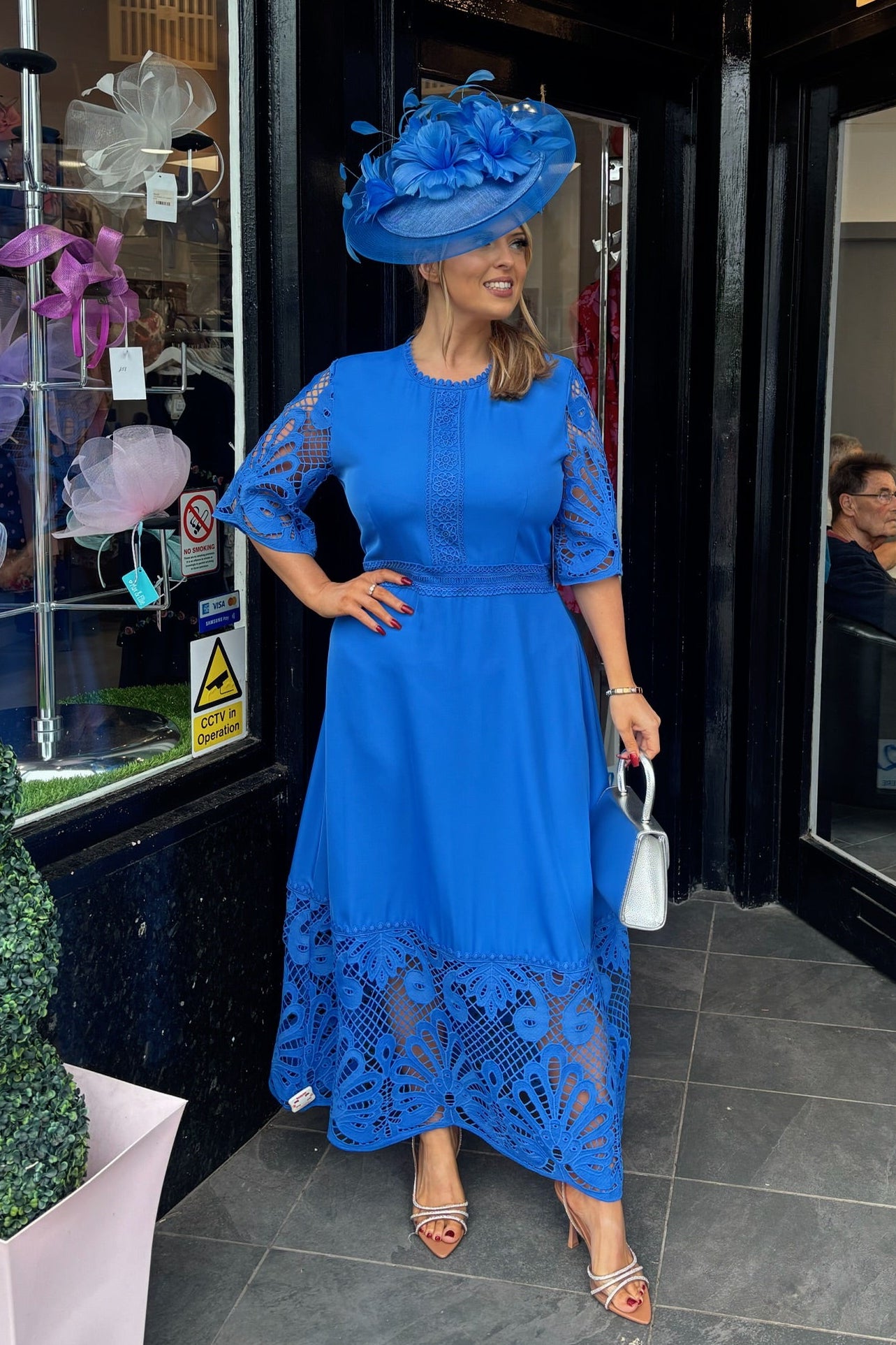 Saint M Cornflower Mid Blue Lace Trim Maxi Dress