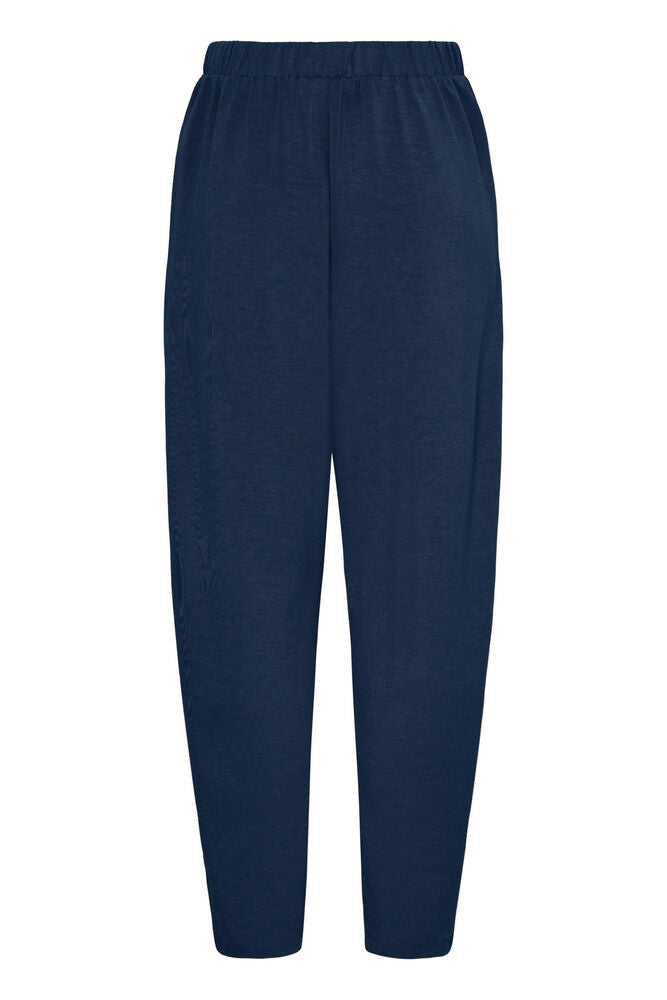 Fransa Navy Blue Super Soft Modal Carrot Leg Tapered Trousers