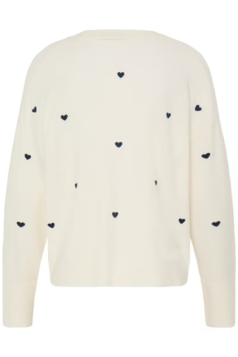 Fransa White & Navy Blue Embroidered Heart Jumper