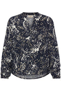 Fransa Navy Blue & Neutral Paisley Print V Neck Blouse