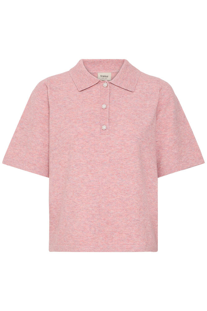 Fransa Melange Pink Pearl Button Knitted Top
