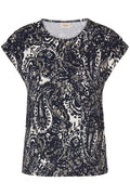 Fransa Navy Blue & Neutral Paisley Print Top