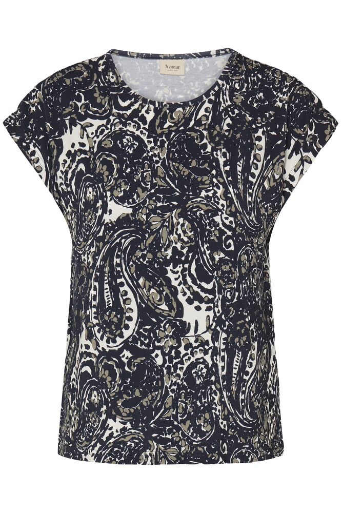 Fransa Navy Blue & Neutral Paisley Print Top