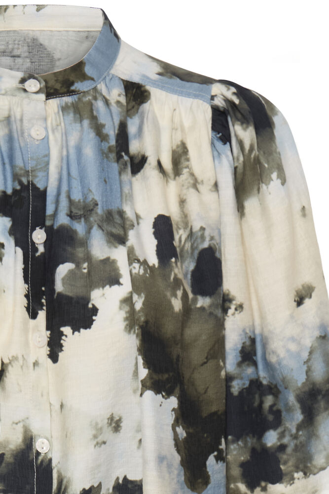 Fransa Neutral, Blue, Grey Watercolour Print Blouse