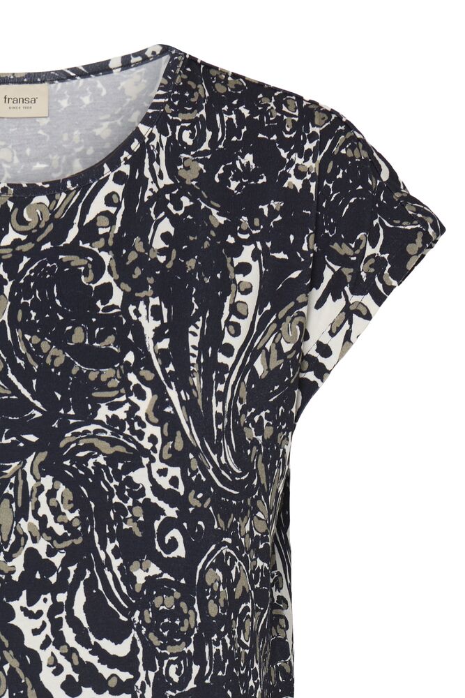 Fransa Navy Blue & Neutral Paisley Print Top