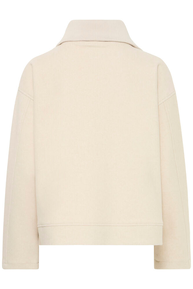 Fransa Oatmeal Melange Pull Over Zip Jumper