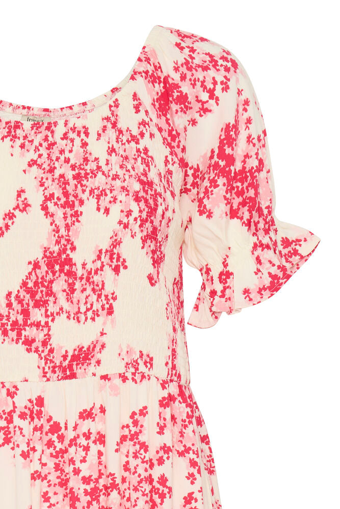 Fransa Soft Pink Mixed Floral Shirred Midi Dress