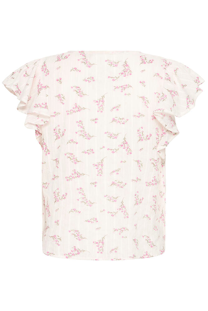 Fransa White & Pink Floral Frill Blouse