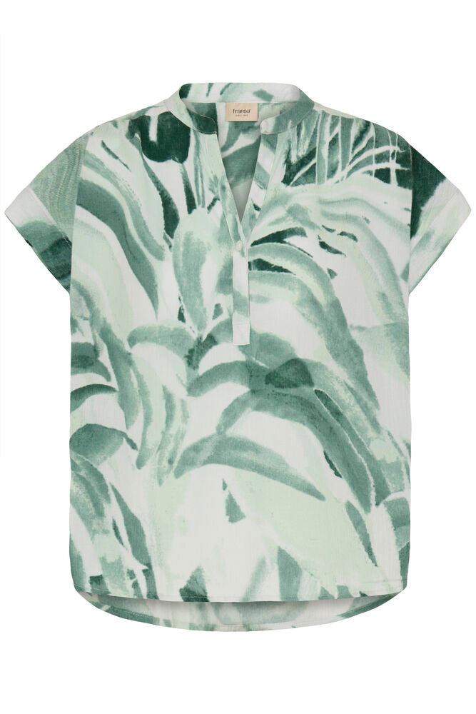 Fransa Mixed Green Palm Print V Neck Blouse