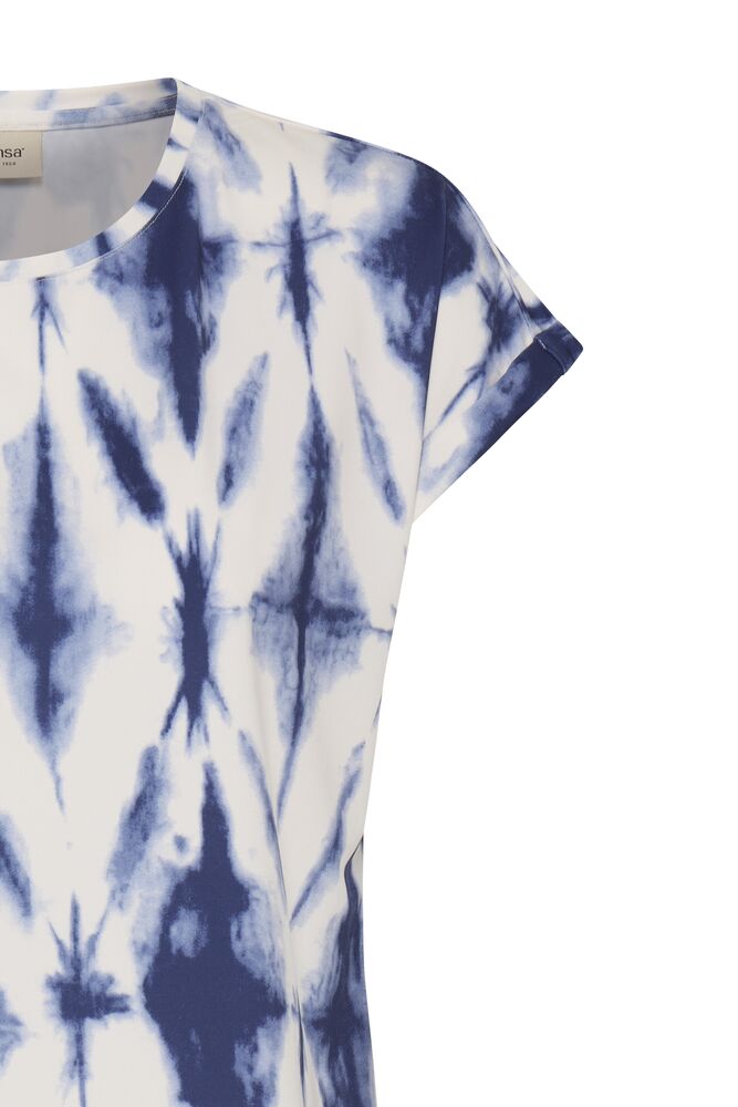 Fransa Mid Blue & White Abstract Print Top