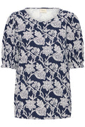 Fransa Navy Blue Floral Print Top
