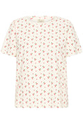 Fransa Cream & Cherry Print Ribbed Top