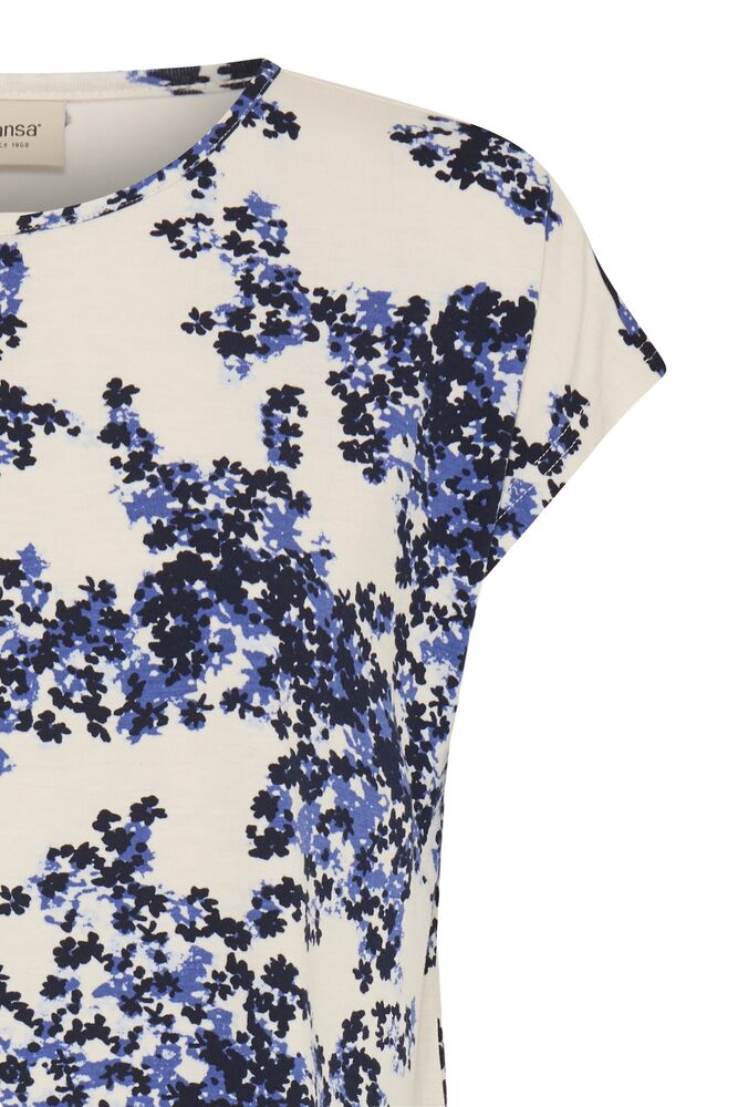 Fransa Navy Blue Floral White Top