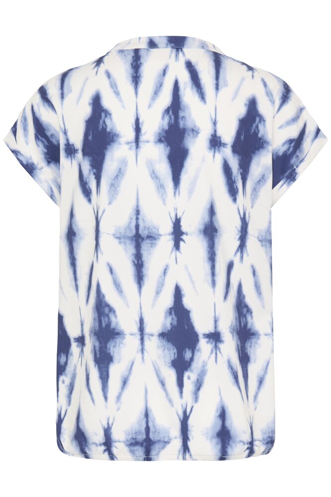 Fransa Mid Blue & White Tie Dye V Neck Top