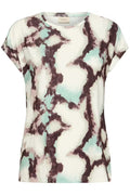 Fransa Mixed Creme & Green Tone Marble Print Short Sleeve Top