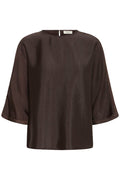 Fransa Chocolate Brown Plisse Effect Blouse