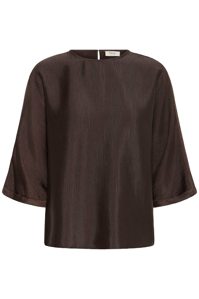 Fransa Chocolate Brown Plisse Effect Blouse