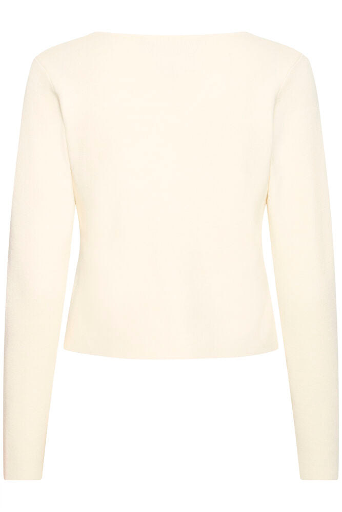 Fransa Cream & Gold Button Crossover Fitted Cardigan