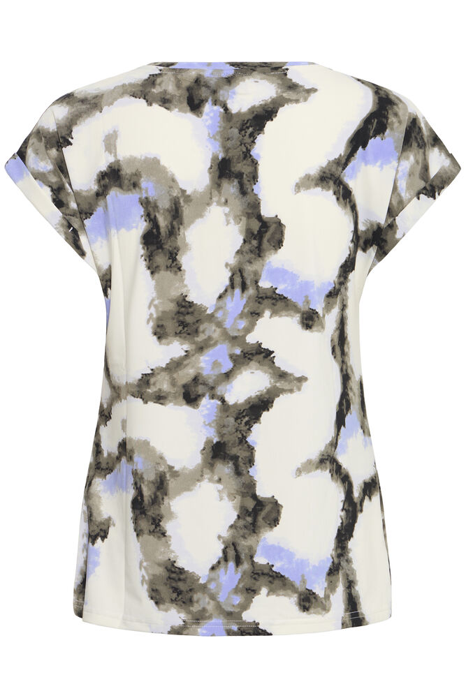 Fransa Mixed Creme & Blue Tone Marble Print Short Sleeve Top