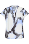 Fransa Blue & Creme Marble V Neck Blouse