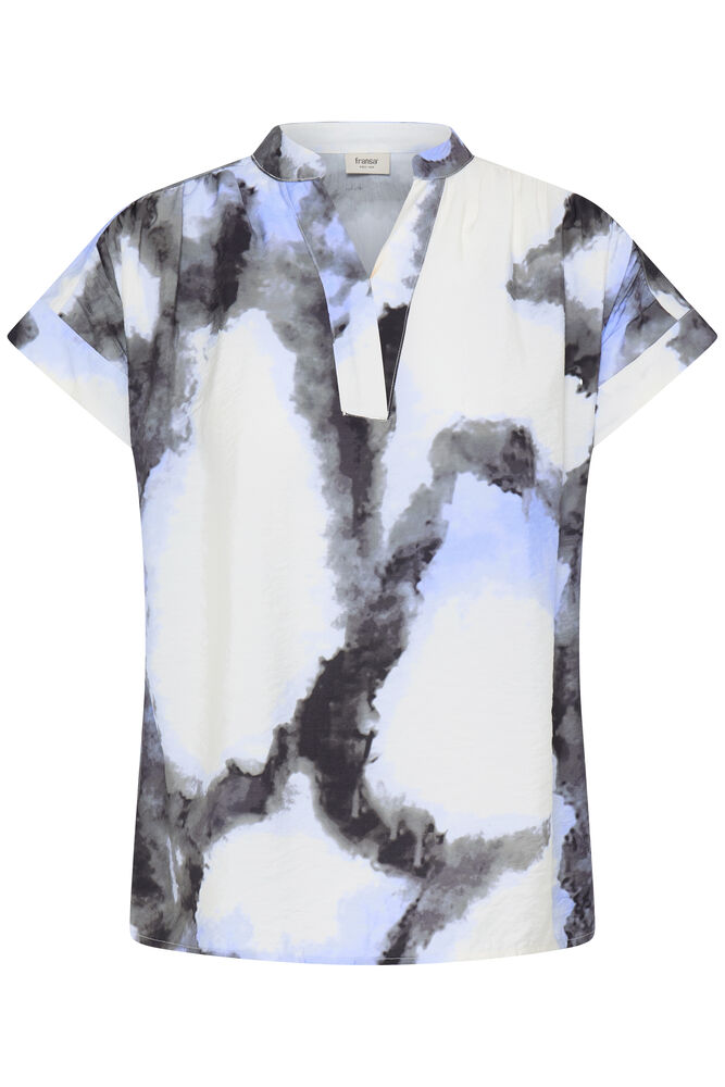 Fransa Blue & Creme Marble V Neck Blouse