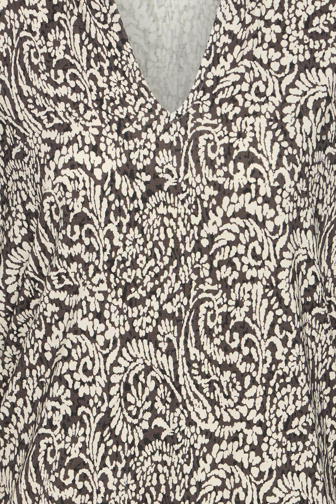 Fransa Hot Fudge Brown & Beige Paisley V Neck Blouse