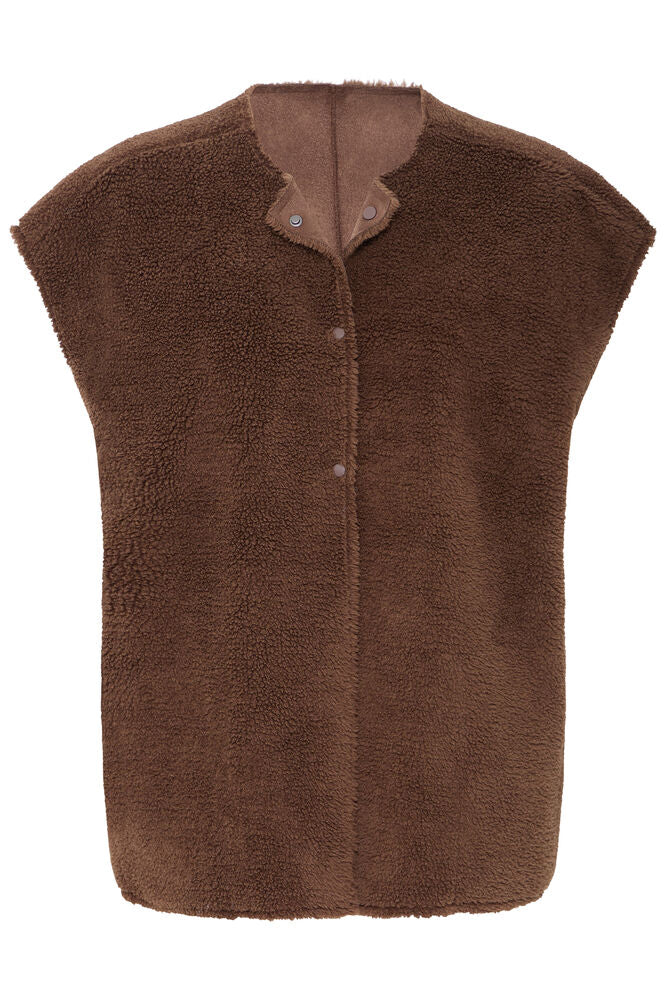 Fransa Raindrum Brown Reversible Faux Suede & Teddy Gilet