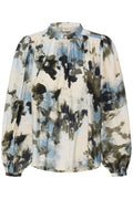 Fransa Neutral, Blue, Grey Watercolour Print Blouse