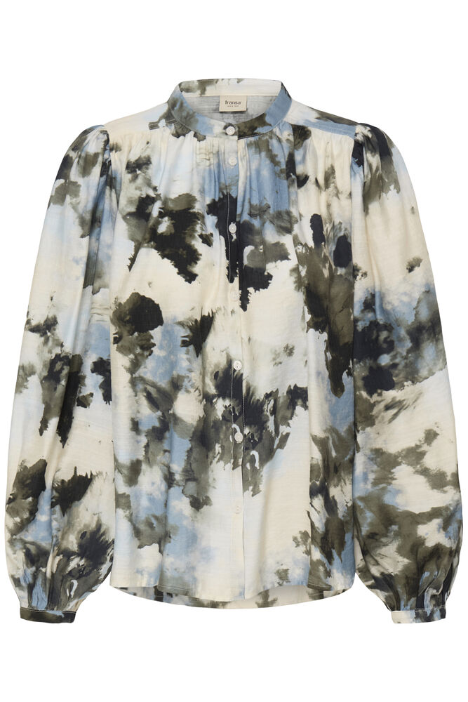 Fransa Neutral, Blue, Grey Watercolour Print Blouse