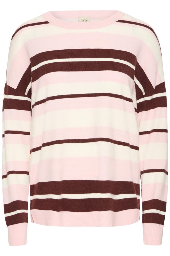 Fransa Melange Pink & Rum Raisin Striped Jumper