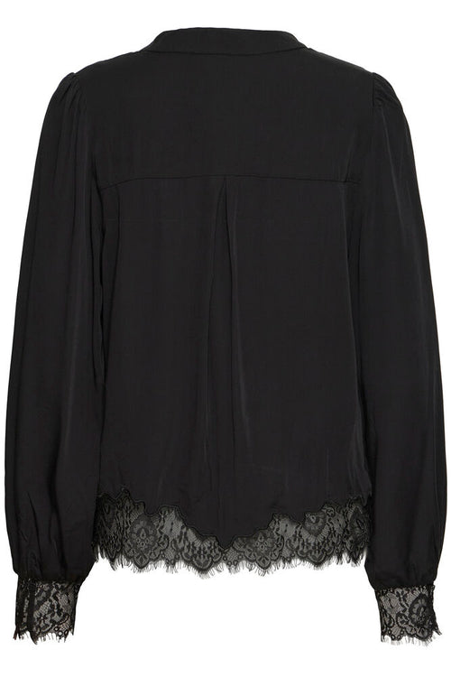 Fransa Black Lace Trim V Neck Blouse