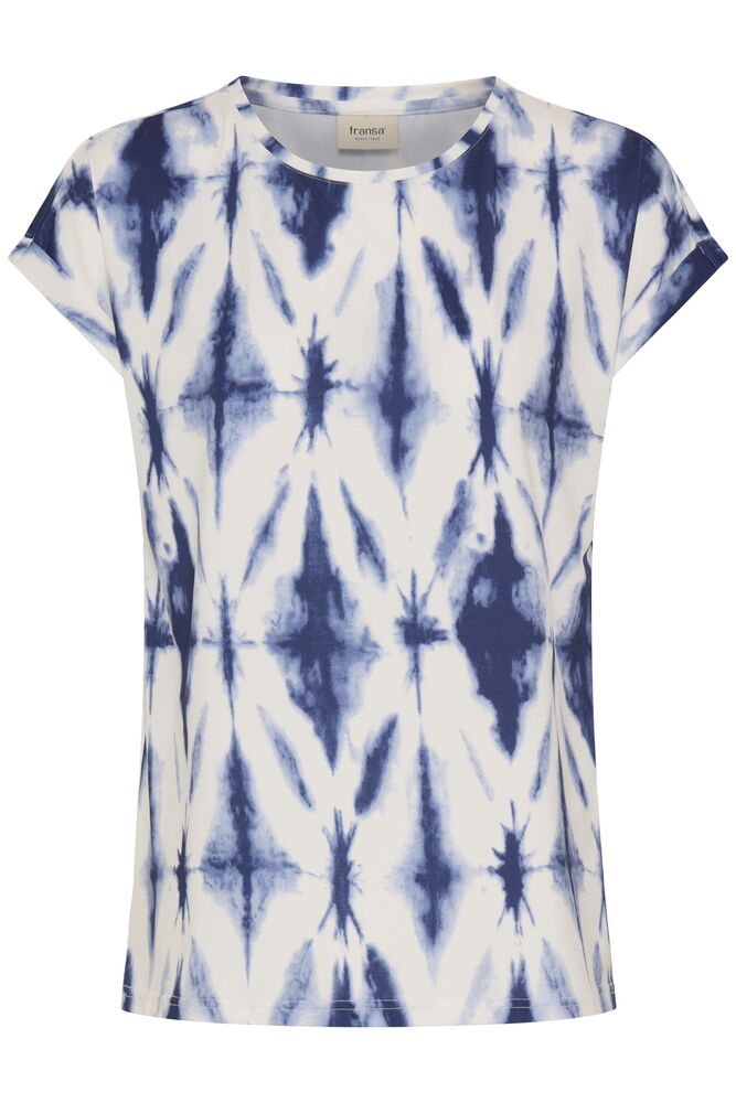 Fransa Mid Blue & White Abstract Print Top