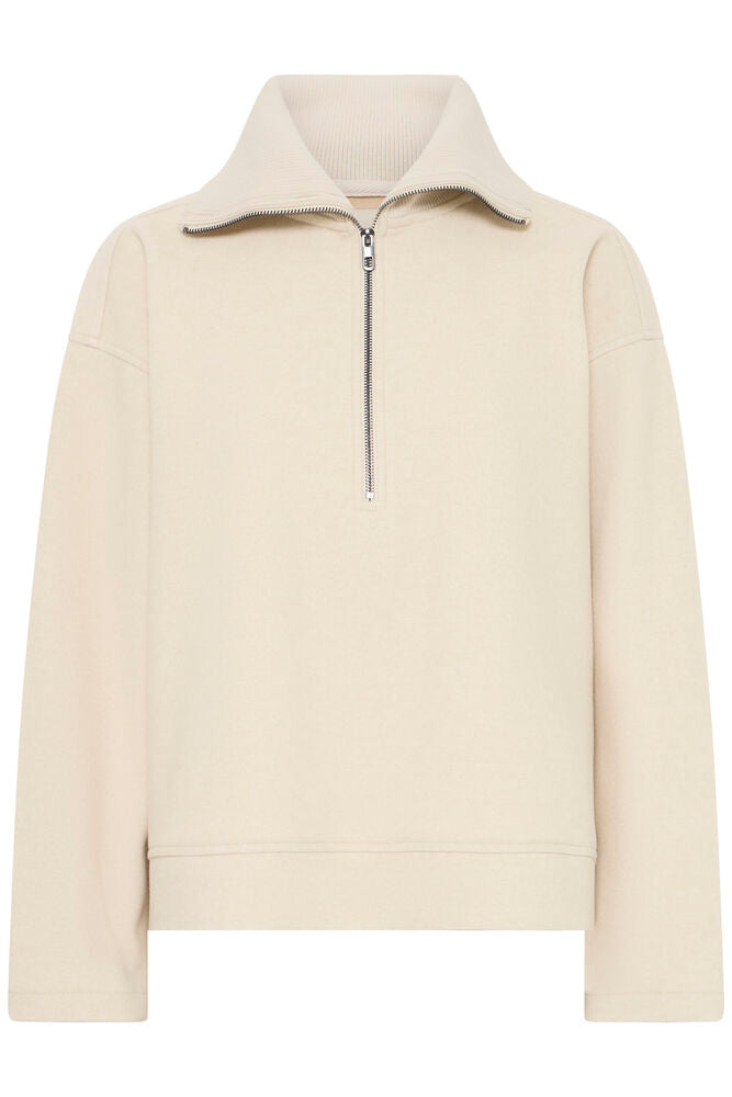 Fransa Oatmeal Melange Pull Over Zip Jumper