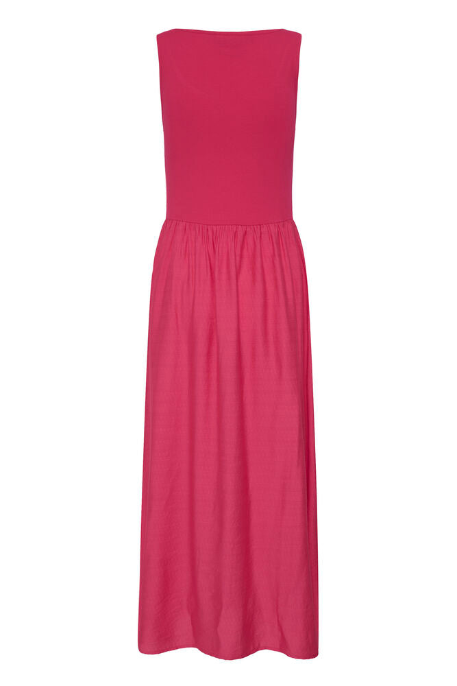 Fransa Hot Pink Ribbed A Line Maxi Dress