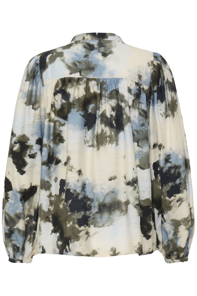 Fransa Neutral, Blue, Grey Watercolour Print Blouse