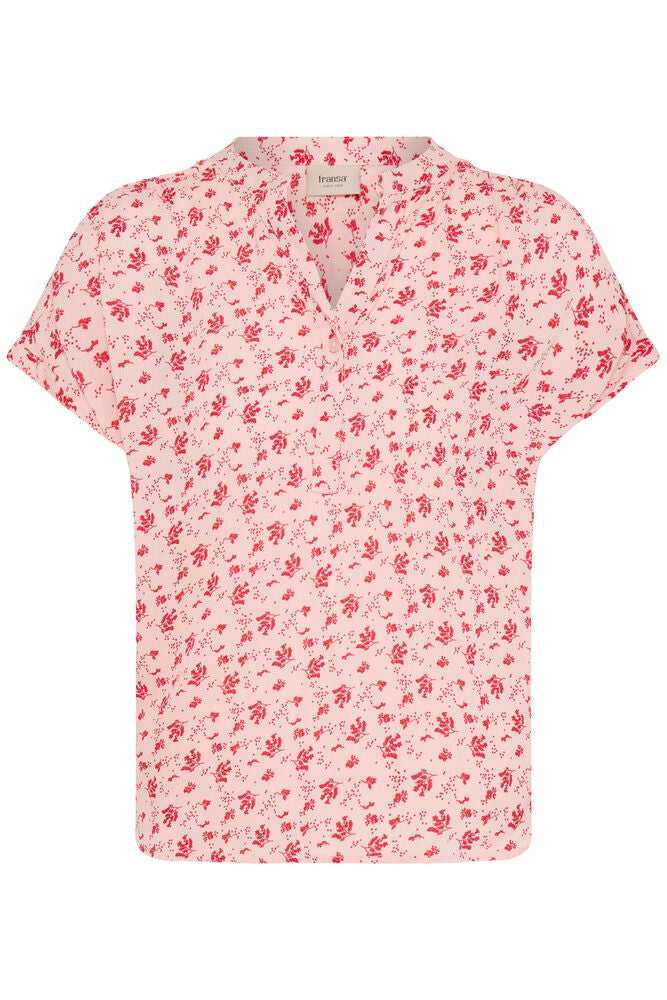 Fransa Pink & Red Mixed Floral V Neck Blouse