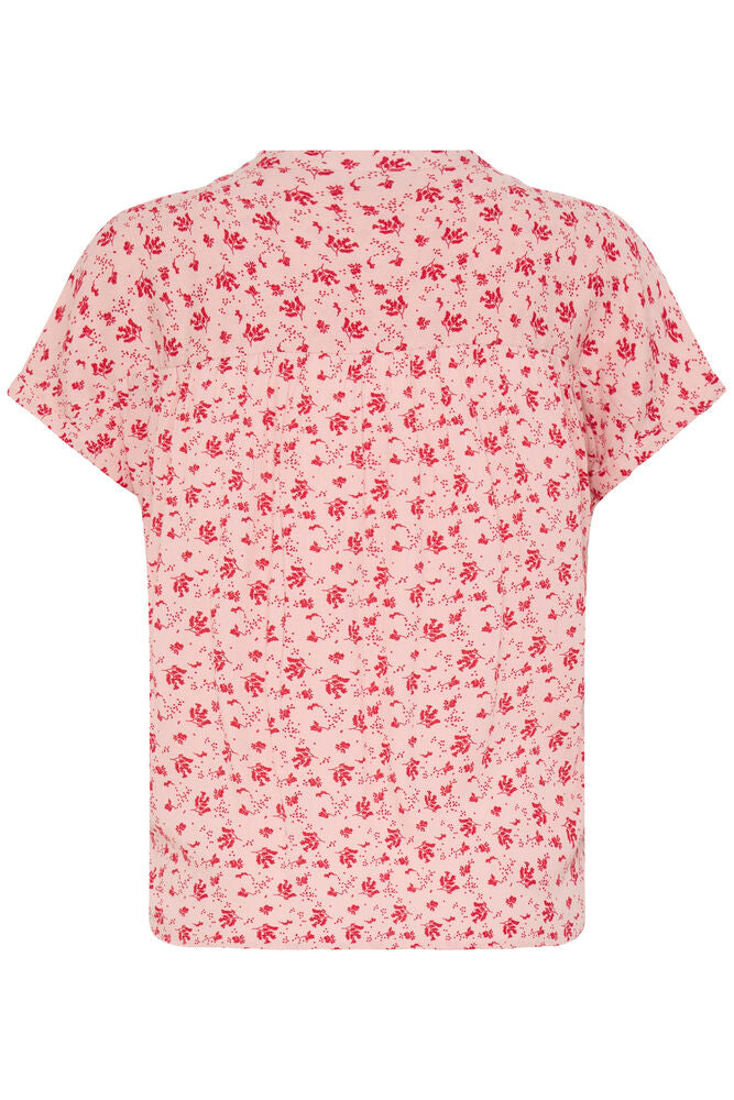 Fransa Pink & Red Mixed Floral V Neck Blouse