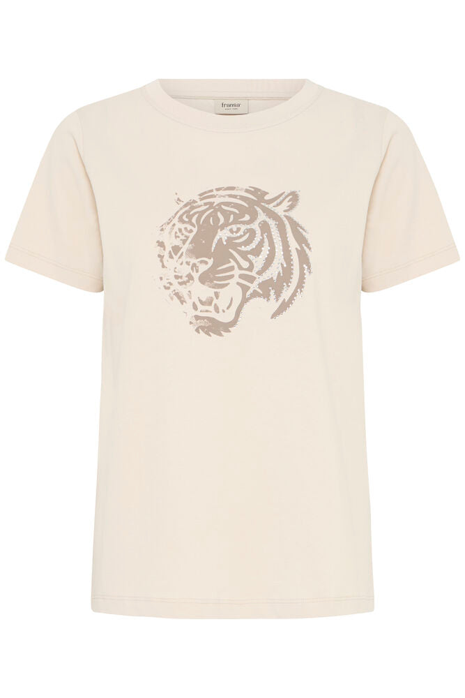 Fransa Mixed Neutral Tone Diamante Studded Tiger Print T-Shirt
