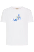 Fransa Italia Blue Printed White Cotton T-Shirt