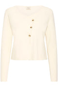 Fransa Cream & Gold Button Crossover Fitted Cardigan
