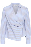 B Young Chambray Blue & Chocolate Brown Wrap Blouse