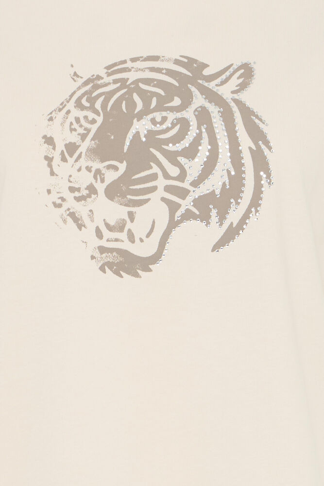 Fransa Mixed Neutral Tone Diamante Studded Tiger Print T-Shirt