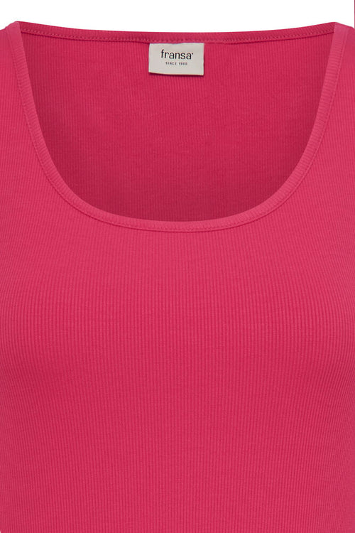 Fransa Hot Pink Ribbed A Line Maxi Dress