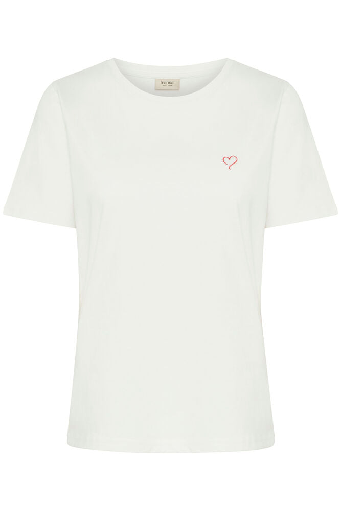 Fransa White & Red Heart Printed Cotton T-Shirt