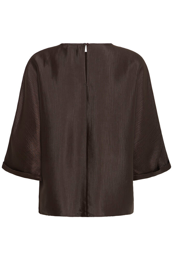 Fransa Chocolate Brown Plisse Effect Blouse