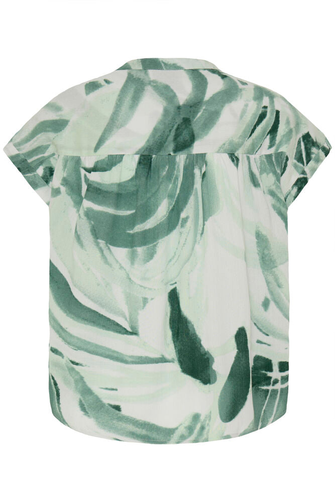 Fransa Mixed Green Palm Print V Neck Blouse